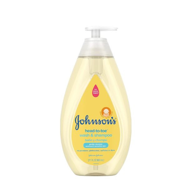 Johnson's Head-to-Toe Gentle Tear-Free Baby & Newborn Wash & Shampoo, Sulfate-, Paraben- Phthalate- & Dye-Free, Hypoallergenic Wash for Sensitive Skin & Hair, 27.1 fl. Oz